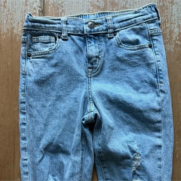 Girls Lite Blue Denim Straight Leg Elastic Waist Jeans Pants | Cat & Jack | 8 - Picture 3 of 7